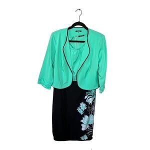 Allen Kay 2 Piece Set with Knee Length Dress and Blazer Mint Black Women's 12